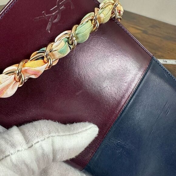 Yves Saint Laurent YSL Vintage Multicolor Two-Tone Long Wallet W/ Added Crossbod - Picture 8 of 16